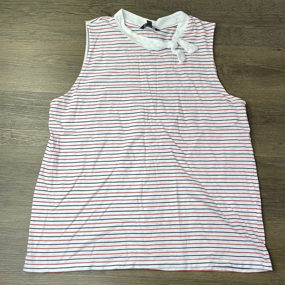 Banana Republic Factory Women’s White Red Blue Sleeveless Shirt with Neck Tie XL